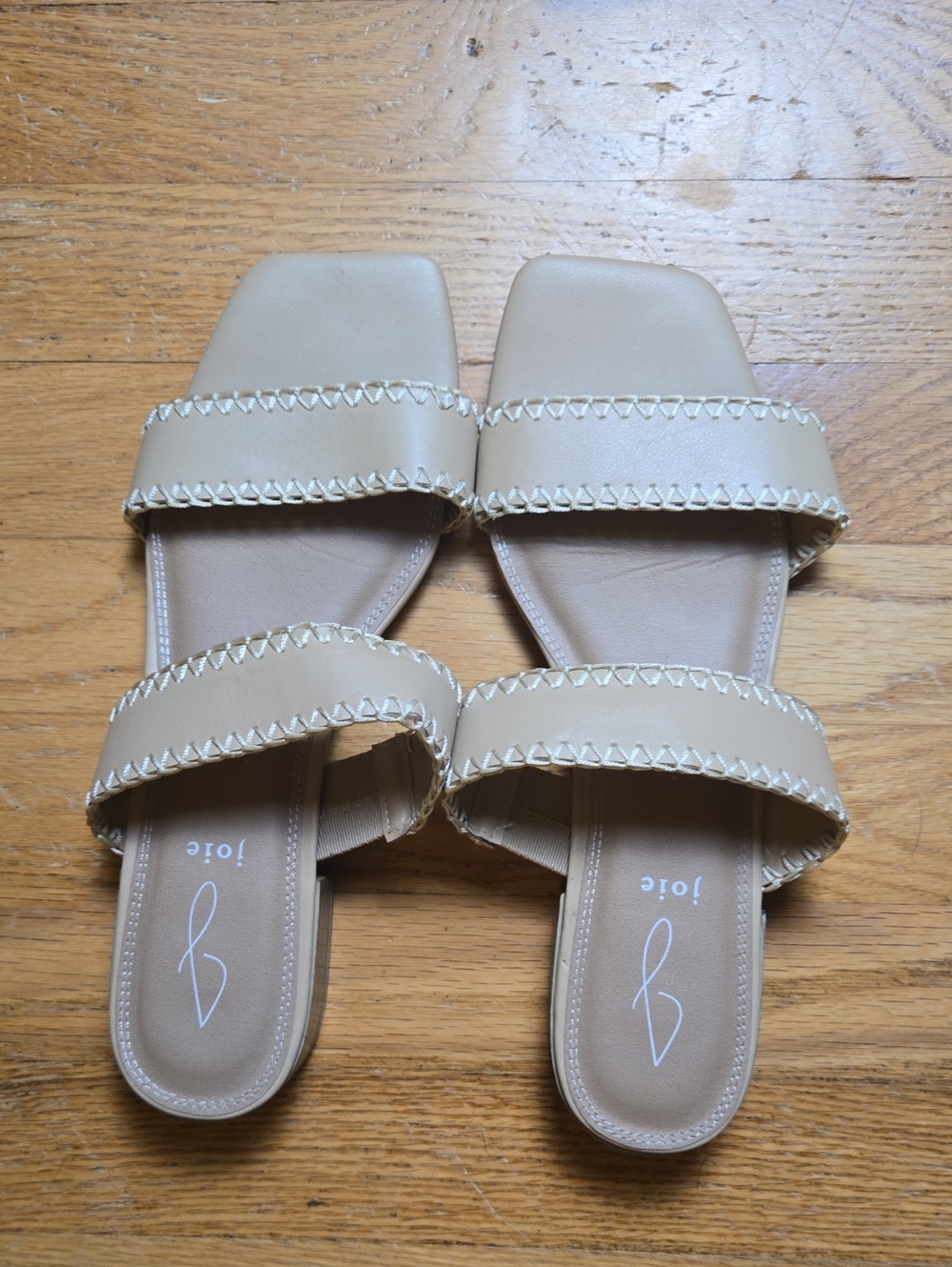 Joie Chiara tan stitched trim slide-on low heel sandals - Picture 2 of 7